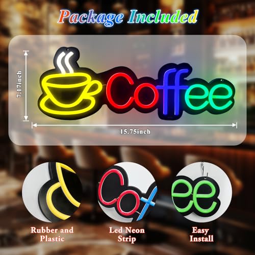Image of Coffee Neon Signs For Wall Decor,CoffeeBar Sign Dimmable USB Powered Neon Lights Decor For CoffeeBar,CoffeeStation,CoffeeShop Window,Coffeearea,Kitchen