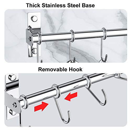 Ninonly Kitchen Sliding Hooks Stainless Steel Utensil Hanging Rack With 10 Removable S Hooks Wall Mounted Kitchen Rail Organizer For Cooking Utensils Bbq Tools Hanger Bar (Silver) #TOP2