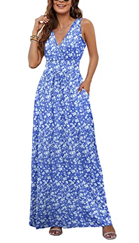 Image of AUSELILY Maxi Dresses for Women Summer Casual Sleeveless V Neck Wrap Dress | Sleeveless Long maxi dress with wrap V neck & side pockets, for formal cocktail, beach & casual daily wear