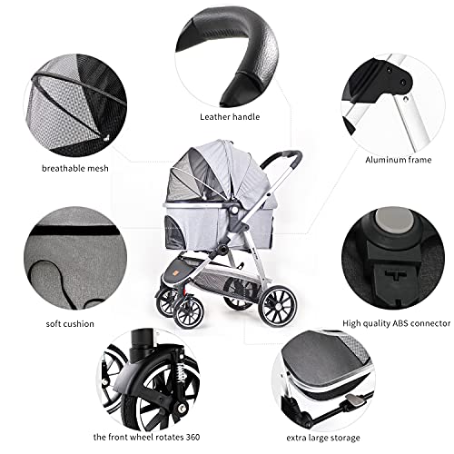 Kenyone Pet Stroller, 3 in 1 Multifunction Pet Travel System 4 Wheels Foldable Aluminum Alloy Frame Carriage for Small… - Image 4