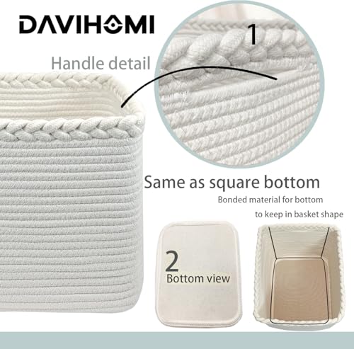 Image of Rectangular Woven Cotton Rope Basket for Organizing, Gift Baskets for Handles, Empty Gift Baskets, Medium Rope Basket|13.5 inch x 11 inch x 9.5 inch home decor for Toys,Towels, Pillows,Clothing（White）