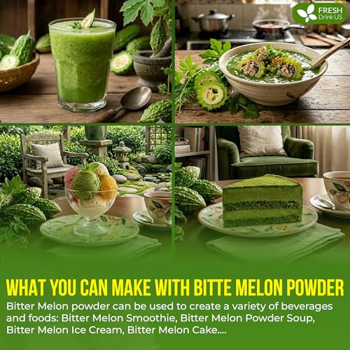 Image of FreshDrinkUS, Premium 8oz Bitter Melon Powder, 100% Natural & Pure, Herbal Tea, Daily Infusion Botanical, No Sugar, No Caffeine, No Gluten, Vegan. Rich in Antioxidants