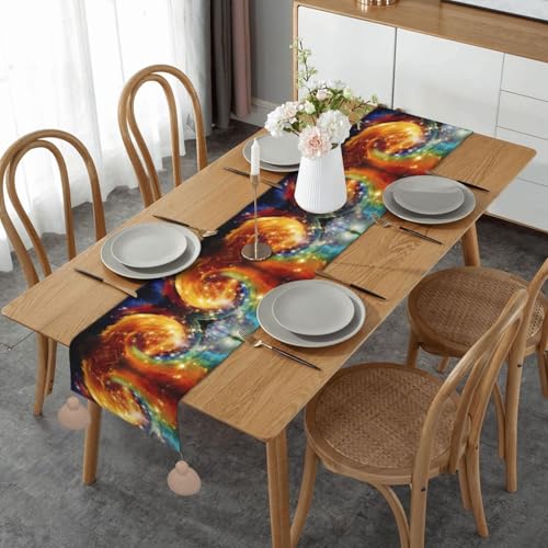 Chemin de table de Noël galaxie : l'élégance textile avec pompons chic