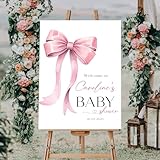 Pink Bow Baby Welcome Sign - Personalized Baby Shower Sign - Pink Baby Girl Shower Sign - Welcome Baby Sign for Baby Girls - Baby Shower Decorations For Girls - Newborn Gifts For Baby Girl