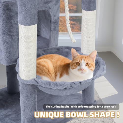 TWDEPART 37.5" All-in-One Cat Tree Tower with Scratching Board & Posts Cozy Sleeping Perch Hammock and Toy Balls,Grey - Image 5