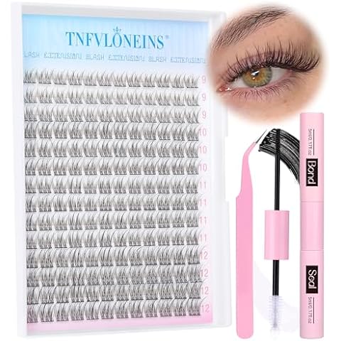 Natural Lash Extension Kit 168Pcs Lash Clusters Kit Wispy Eyelash Extensions 9-12MM Individual Lashes Extensions with Bond and Seal Lash Glue and Eyelash Extension Tweezers DIY at Home by TNFVLONEINS Cover