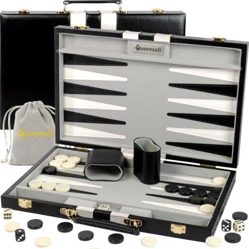 Image of Large Black Backgammon Sets for Adults - Classic Board Games for 2 Players Adults and Kids - Premium Backgammon Set 15 Inch Board and 32 Backgammon Pieces in Quality PU Leather Case