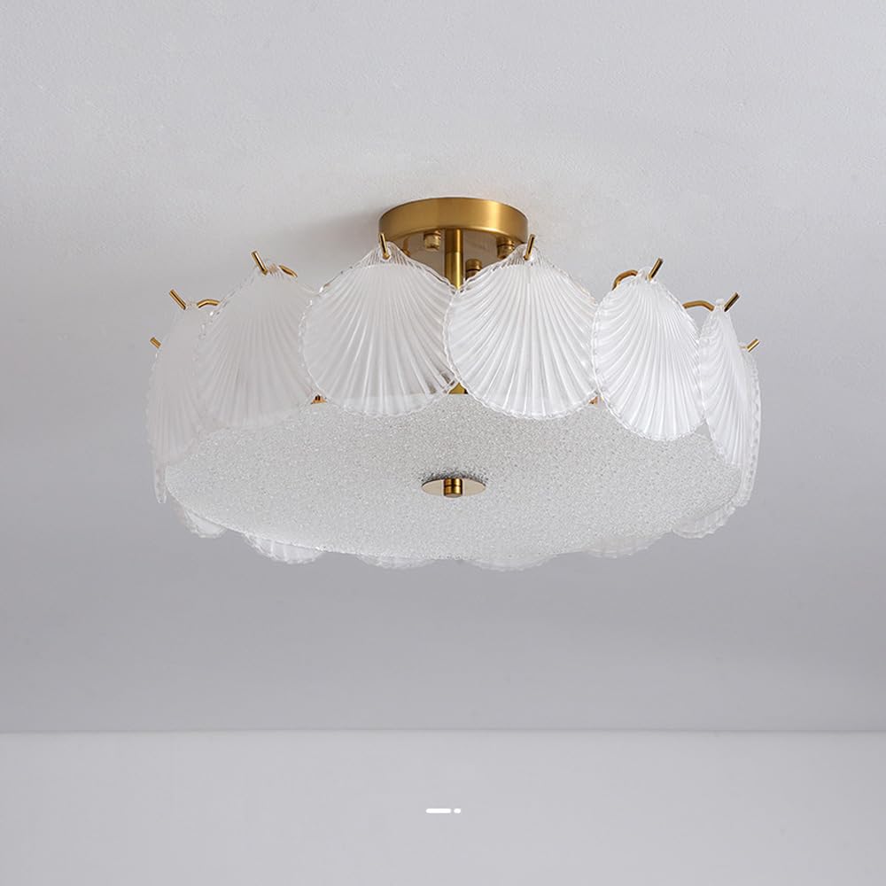 Półwpuszczana lampa sufitowa w stylu boho, nadmorska, SXSHEYS, duża, przezroczysta lampa mleczna, dyskretna lampa do salonu, sypialni, jadalni lub kuchni, z żarówką.