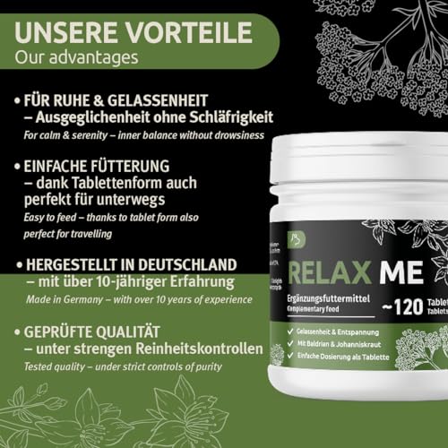 GreenPet Relax Me 120 Tabs – Beruhigungsmittel für Hunde als Snacks mit Baldrian & Johanniskraut, bei Angst, Stress, Autofahrt & Reise – Zur natürlichen Beruhigung & Entspannung