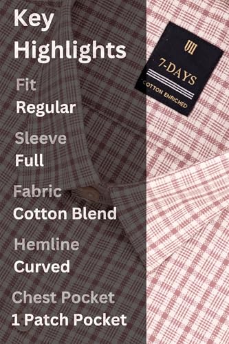 Image of 7-DAYS Men's Premium Checks Formal Shirt - Cotton Rich, Regular Fit, Full Sleeve, with Pocket, Wrinkle Resistant - Stylish Office & Everyday Wear.
