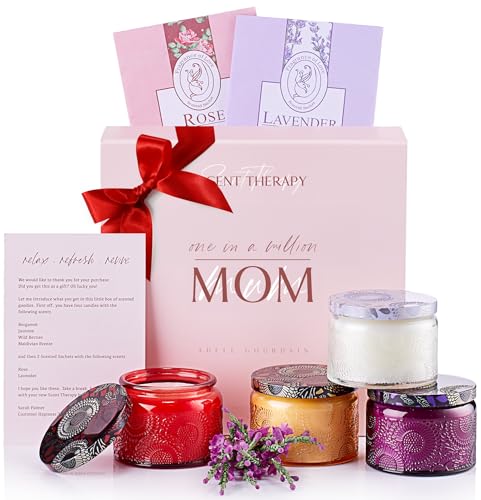 ADELEGOURDAIN Aromatherapy Candle Set for Mother - 4 Long-Lasting Scented Candles in Box - Birthday Present for Mom - Mother's Day Candles for Mom