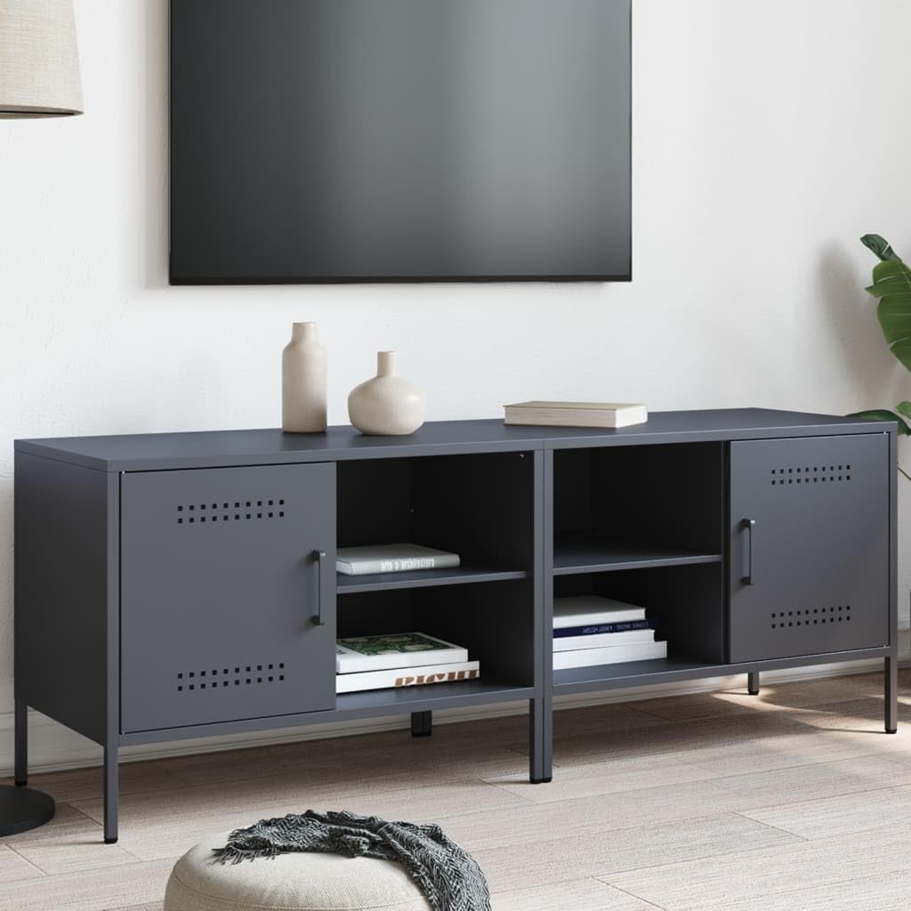 Szafka pod telewizor 2 szt. antracytowa ze stali, 68 x 39 x 50,5 cm, niska szafka z półką i 2 półkami, szafka pod telewizor do salonu, sypialni, do gier i kina domowego, zajmuje mało