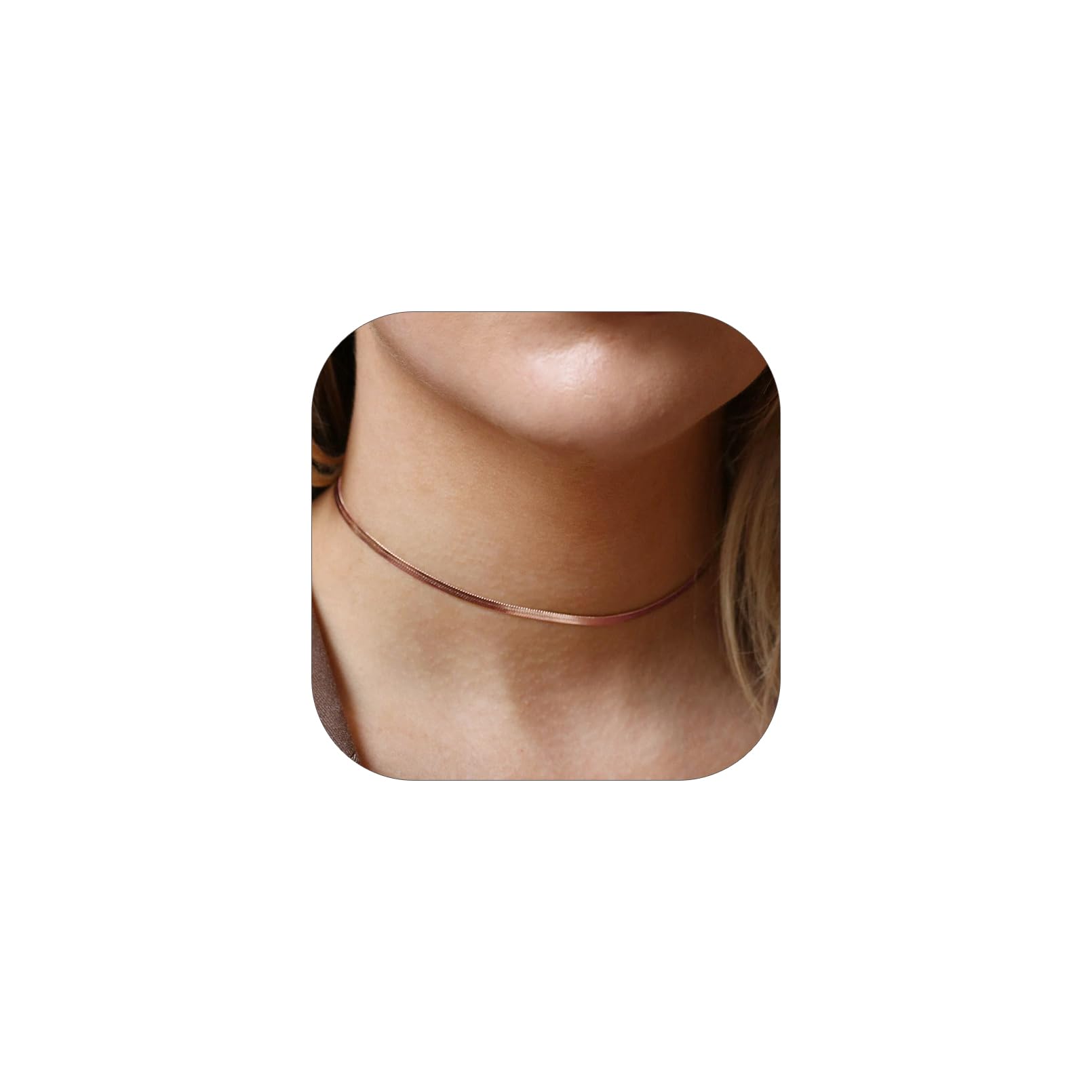 FOCALOOK 14K Gold Plated Necklaces for Women, Fashion Herringbone Choker Necklace Stainless Steel Flat Snake Chain 3/5MM(W) 12.5"/15"/18"+3.5"(L)