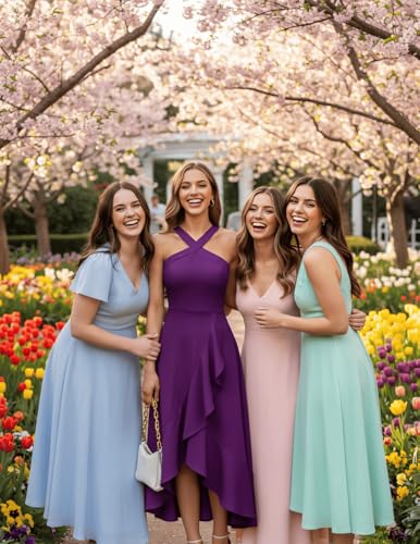 Image of Bbonlinedress Halter Cocktail Women Dresses Prom Formal Wedding Guest Bridesmaid Ruffled Maxi Hi-Lo Evening Party 2026 Dress
