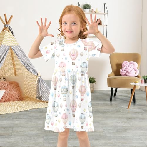 Summer Girl Dresses Cute Hot Air Balloons Toddler Short Sleeve Dress Girl Outfits 2-8 Years4