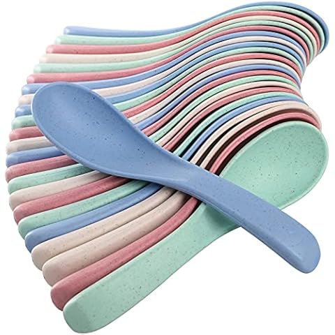 WUWEOT 24 Pack Wheat Straw Soup Spoons, 6 Inches Colourful Unbreakable Meal Spoon, Cereal Dinner Spoon for Kid and Adult, Microwave Dishwasher Safe Cover