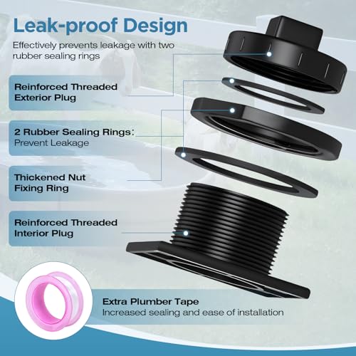Image of Huazu Stock Tank Drain Plug Replacement for Rubbermaid 50 /70 /100 /150 /300 Gallon Stock Tank, Leakproof Water Trough Plug