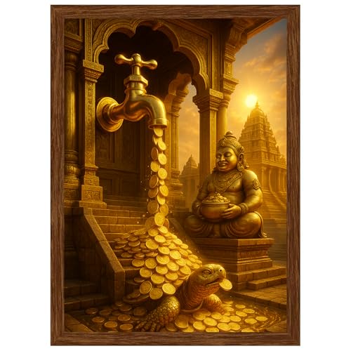 Image of DIVARTH Vastu Money Tap Frame - Gold Coin Flow Painting for Living Room, Home, Office Decor - West Wall Wealth Attraction & Positive Energy - 10x13 Inch (Brown)