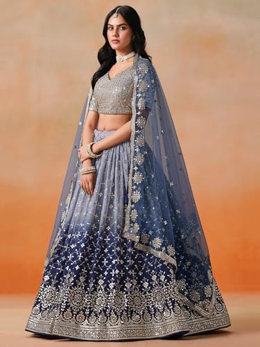Image of Zeel Clothing Women Georgette Semi stitched Sequins Zari Embroidered Lehenga Choli With Dupatta (7086-Latest, Free size)