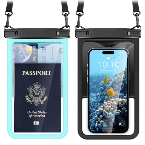 PEORSEFI [Up to 8.5' Waterproof Phone Pouch - 2 Pack Waterproof Phone Case for iPhone 16 15 14 Pro Max Galaxy S25 S24 Ultra, IPX8 Dry Bag with Lanyard for Beach Travel Essentials