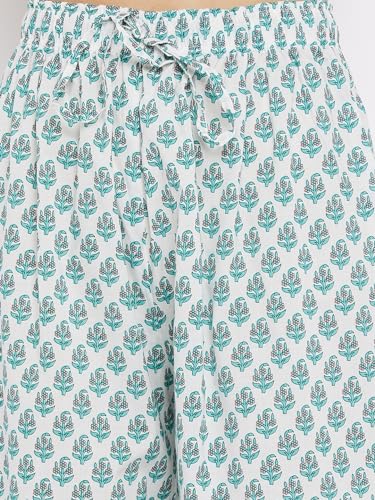 Image of Tissu Women's Cotton Sea Green & Pink Floral Printed Kurta with Palazzo