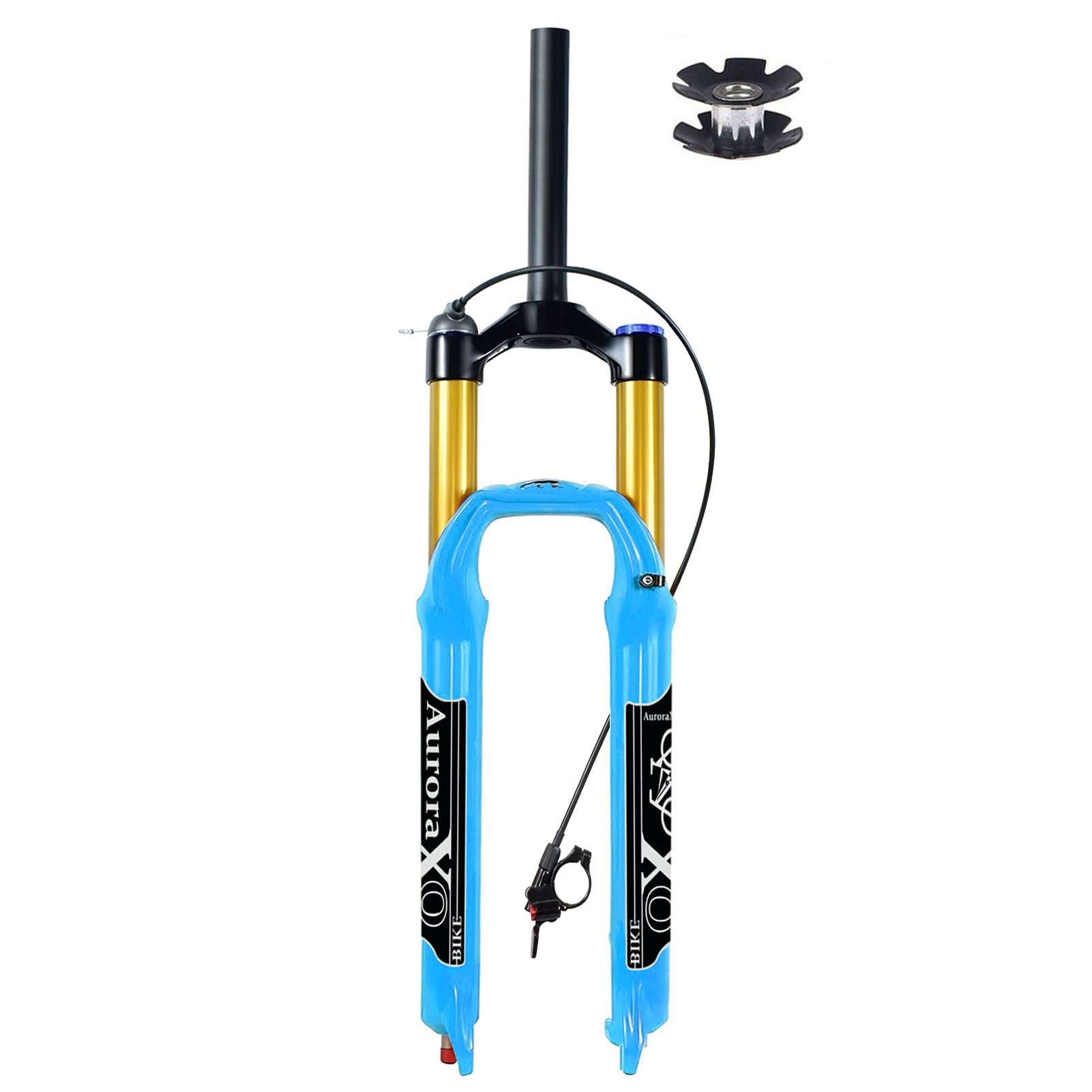 WIQUYBML Mountain Bike Front Fork 26/27.5/29, AIR-34 Travel 160mm, Rebound Adjust, Bicycle Air 9mm QR for MTB/XC/AM - Blue