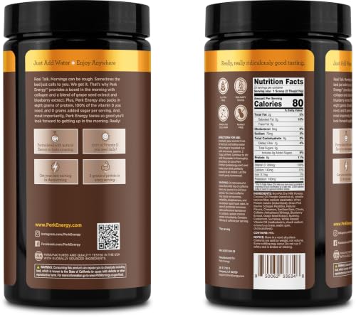 Image of Perk Energy Drink Mix (Chai Latte) 20 Servings, Gluten-Free, Soy-Free | Caffeinated Healthy Coffee Alternative with Protein, 100mg of Caffeine, Peanut-Free