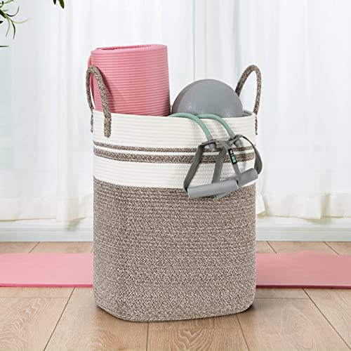Goodpick Laundry Hamper Square Laundry Basket Tall Dirty Clothes Hampers For Laundry, Living Room, Nursery, Dorm Large Woven Storage Basket For Blankets, Toys, Towels, Yoga Mat Storage, 15"X20", Brown #TOP3