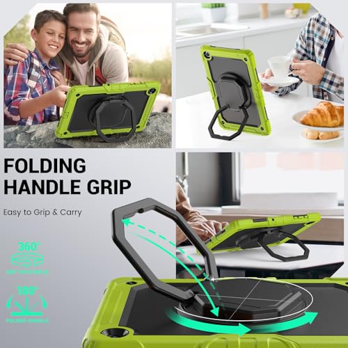 Coque Galaxy Tab A11 Plus 11" antichoc jaune-vert avec support rotatif SM-X230