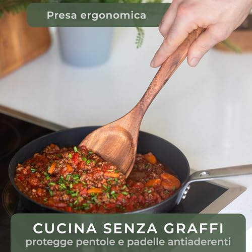 WALDWERK Set di Utensili da Cucina in Legno di Teak â Set da 4 Pezzi con Spatola, Cucchiaio, Mestolo per Pasta e Supporto â Cucchiaio da Cucina in legno â Spatola in legno - immagine 6