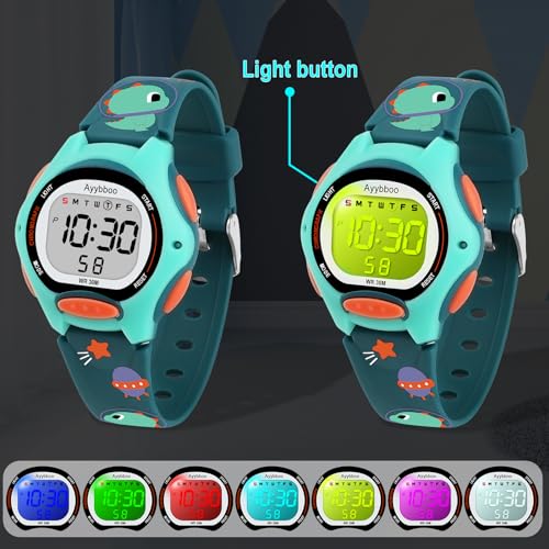 Kids Digital Watches for Girls Boys, 7 Color Lights Waterproof Cute Wristwatches for Kids with Alarm Stopwatch, Great Present for Girls Boys Ages 5-13 Cartoon Blue2