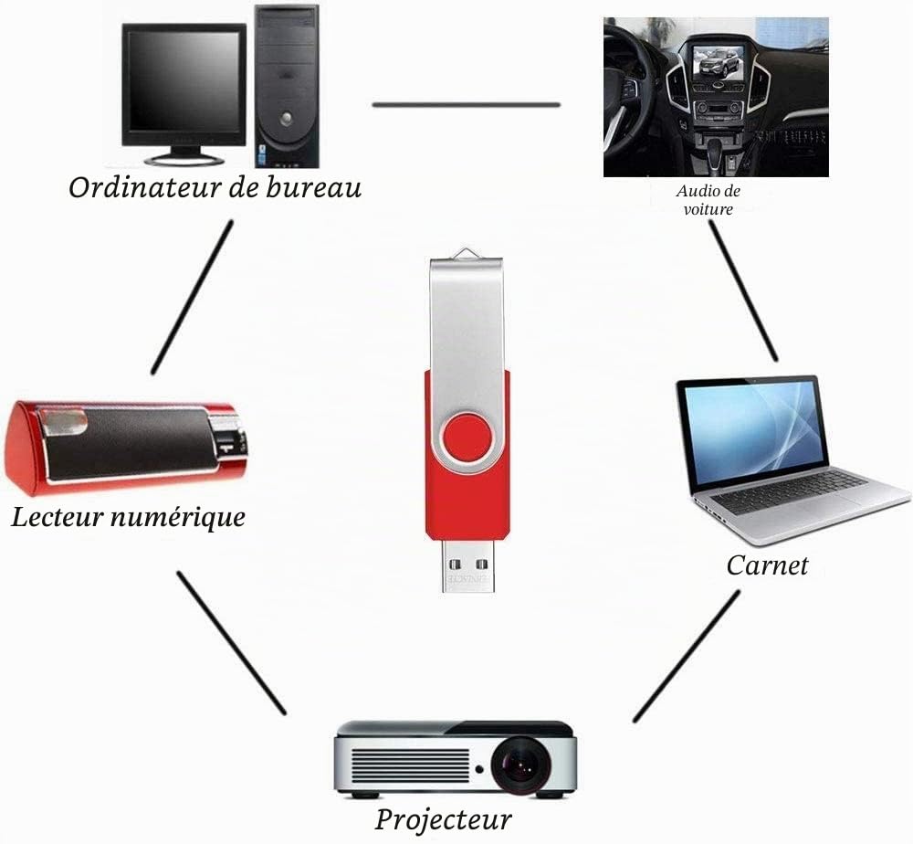 FEBNISCTE Lot de 10 clés USB 16 Go 2.0 - Clé USB Pliable 16 Go - Support de données Pendrive Rouge USB avec 10 Cordes de Poignet