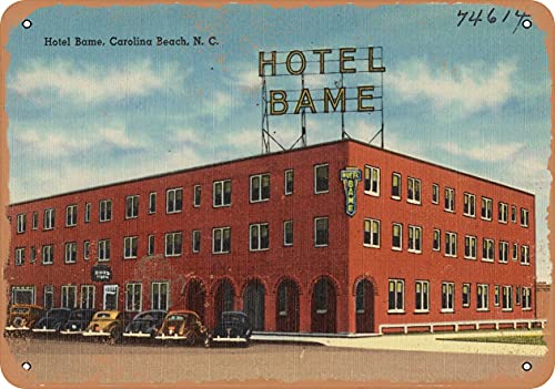10 x 14 METAL SIGN - North Carolina Postcard - Hotel Bame, Carolina Beach, N. C. - Vintage Rusty Look