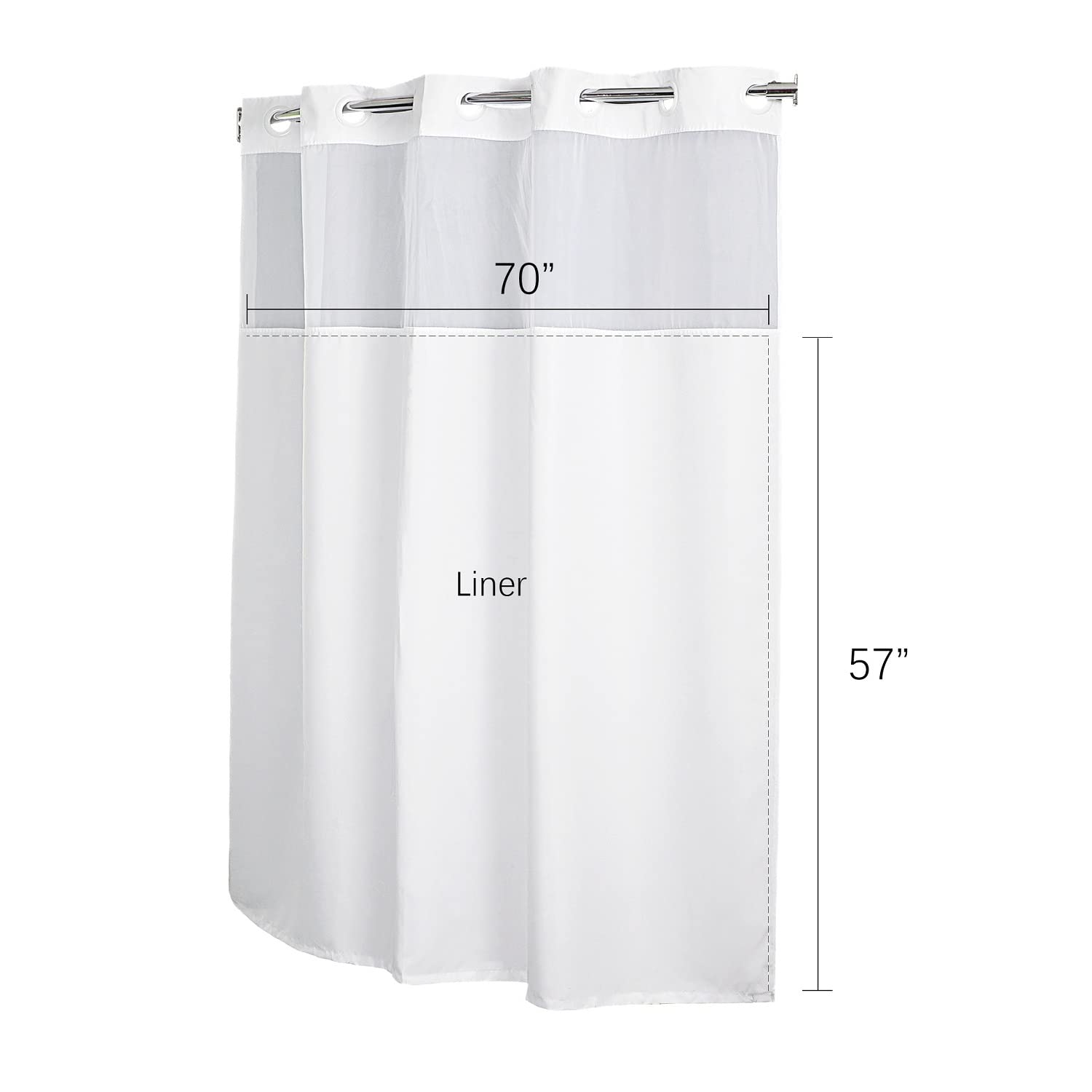 FBTS Basic White Polyester snap in Shower Curtain Liner Replacement, 70x57 inch Removable Liner 1 Pack