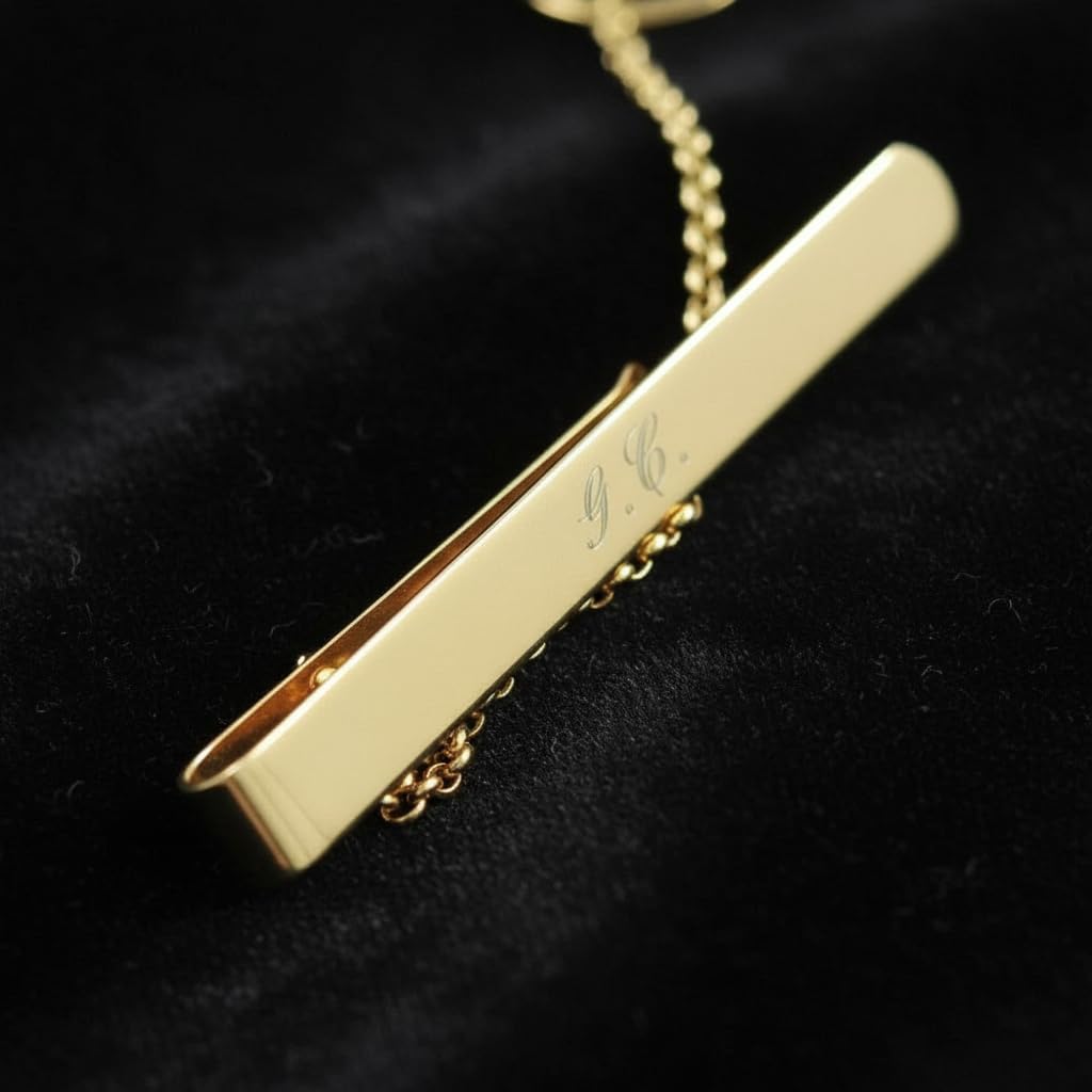 Fermacravatta in Argento Sterling 925 Placcato Oro, Incisione Personalizzata delle Iniziali Inclusa