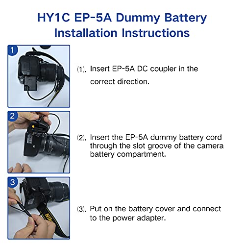 HY1C EP-5A Power Supply Connector EH-5 AC Adapter EN-EL14 Dummy Battery Kit for Nikon D3100 D3200 D3300 D3400 D3500 D5100 D5200 D5300 D5500 D5600 P7000 P7100 P7800 Cameras. - Image 3