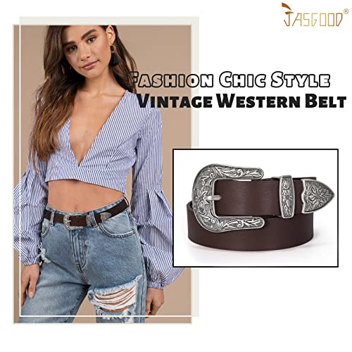 Jasgood Women Leather Belts Ladies Vintage Western Design Black Waist Belt For Pants Jeans Dresses（Suit Waist Size 33-37 Inches,Coffee） #TOP7