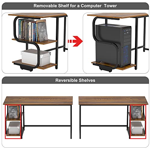 Teraves Reversible Computer Desk For Small Spaces,Small Desk With Shelves,47 Inch Gaming Desk Office Desk Bedroom Desk For Home Office #TOP5
