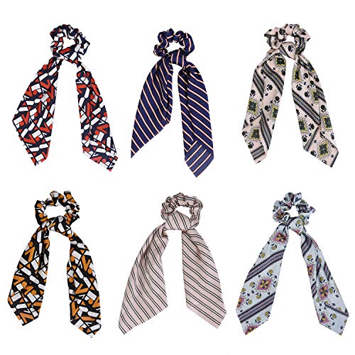 LuzGod 6PCS Hair Scrunchies Elastic Hair Ties Bowknot Hair Scarf Bands Ponytail Holder for Girls Women