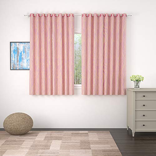 Image of Story@Home Bloom Collection Jacquard Lavish and Modern Rich Animal Print 4 Piece Eyelet Ring top Window Curtain for Bedroom and Hall - 5 Feet, Light Pink