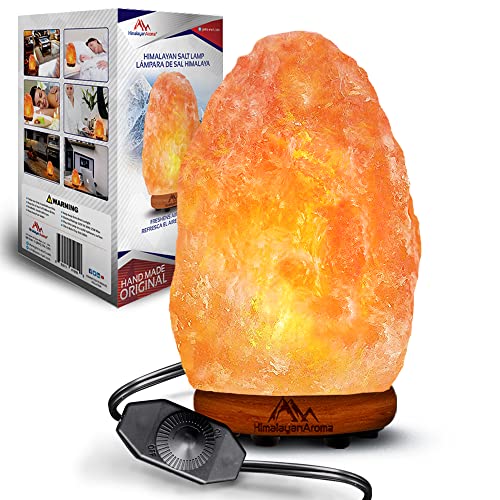 Image of Himalayan Pink Salt Lamp, 7-9 lbs, 7”-9” Height, Salt Rock Lamp, Himalayan Lamp, Sea Salt Lamp, Handmade, Night Light, Dimmer Switch, Wood Base, Home Décor