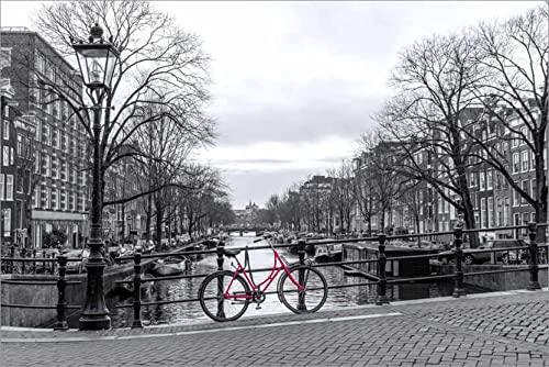 Bicicleta roja en Ámsterdam pósters para la Pared de George Pachantouris Cuadros decoración para Cualquier habitación 120 x 80 cm Blanco y Negro Ámsterdam Láminas Decorativas