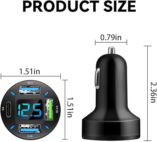 Miniatura 8 de Moioee Cargador de coche USB de 4 puertos, carga súper rápida USB QC 3.0 de 66 W, cargador adaptador USB con voltímetro LED para encendedor de