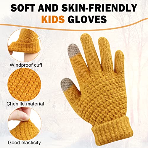 ONESING 3 Pairs Kids Winter Knit Gloves - Warm, Stretchy Full Fingers Gloves for Boys & Girls2