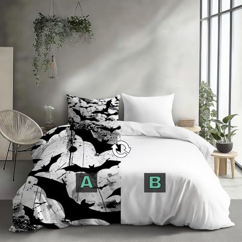 Housse de couette 3D batte 220x240cm avec 2 taies d'oreiller blanches en microfibre pour lit - 8