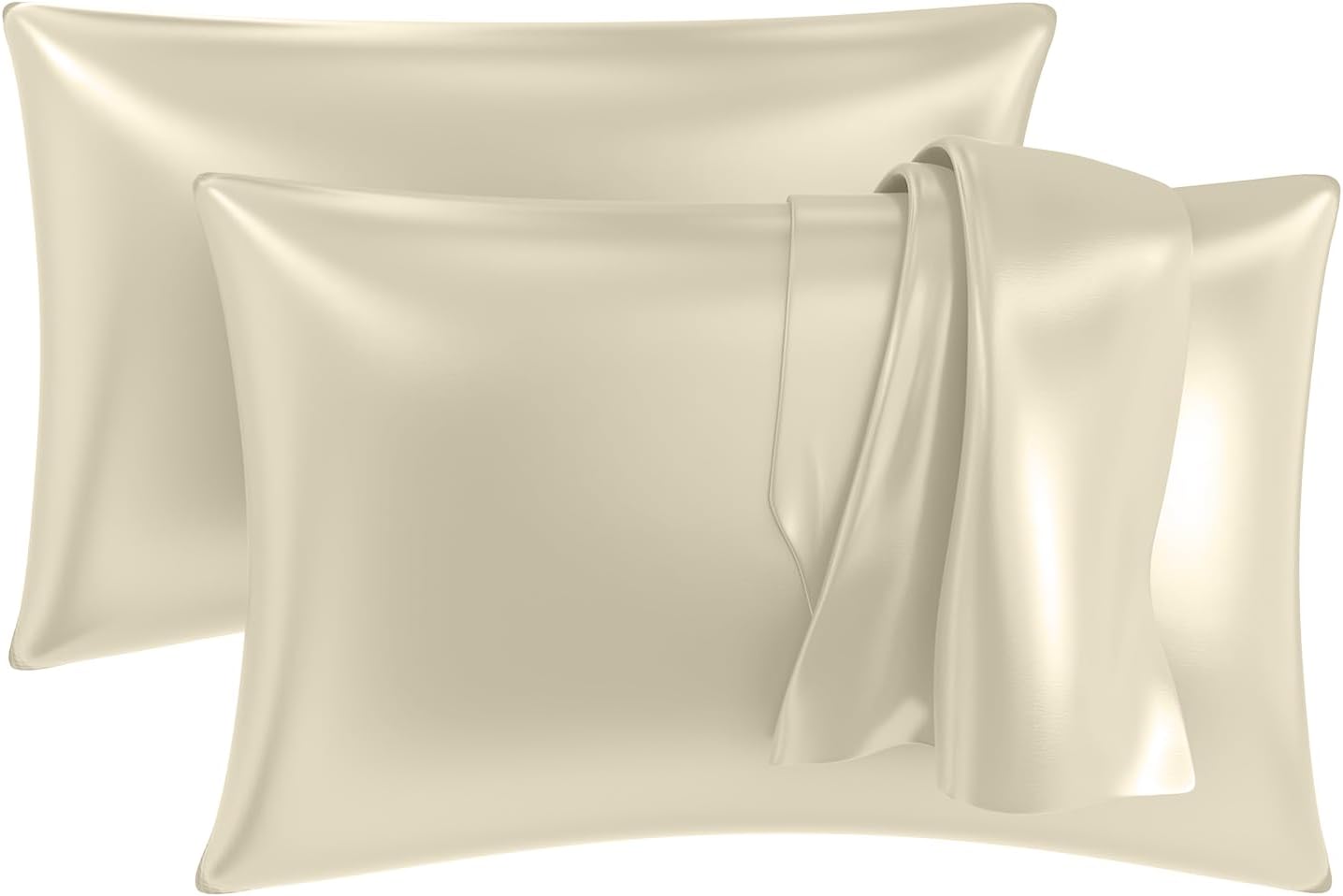 Satin Pillow Covers for Hair | Anti-Frizz & Anti-Wrinkle Silk Pillow Cover for Hair & Skin | Gentle Cooling Fabric, 18x28 Inches | Zipper Closure | Pack of 2, Cream