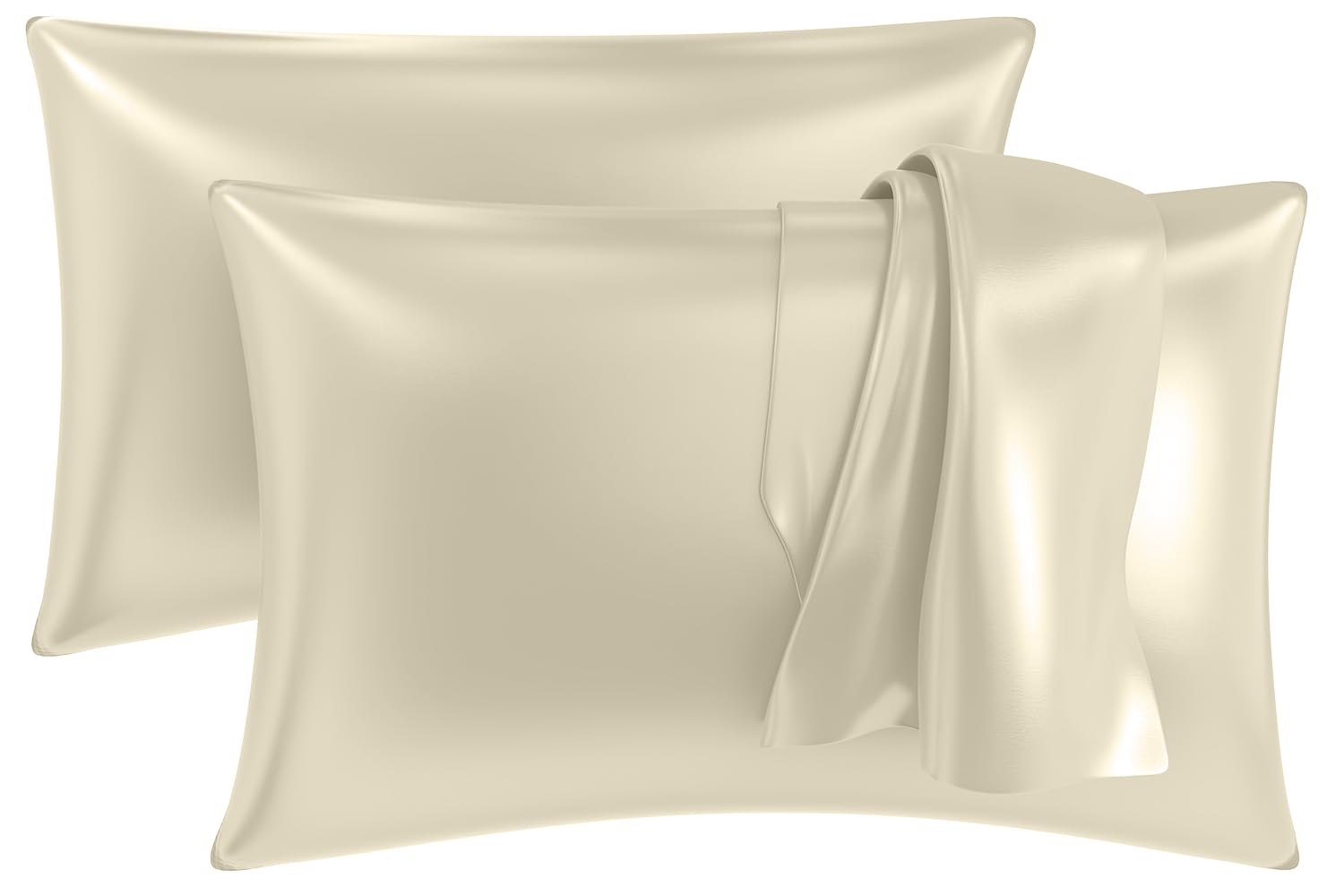MY ARMOR Satin Pillow Covers for Hair | Anti-Frizz & Anti-Wrinkle Silk Pillow Cover for Hair & Skin | Gentle Cooling Fabric, 18x28 Inches | Zipper Closure | Pack of 2, Cream