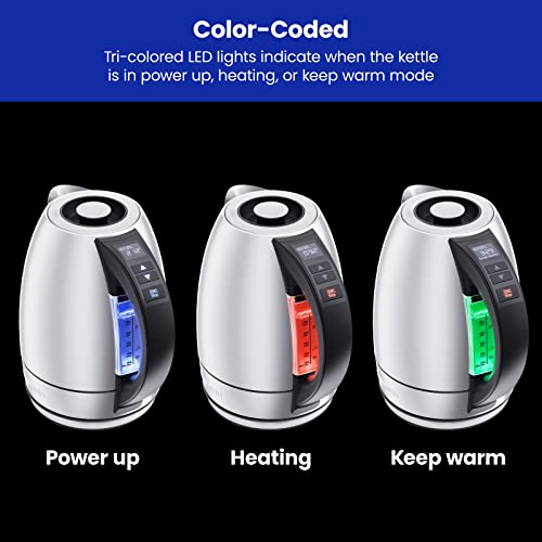 Chefman Electric Tea Kettle, 1.8 Liter Hot Water Electric Kettle Temperature Control Water Boiler with 5 Presets, Tri-Colored LED Lights, Keep Warm, Automatic Shutoff, Stainless - image 5