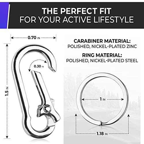 Image of CREST 4 pcs Multipurpose Keychain Clip - Secure Zinc Carabiner with Steel Keyring for Easy Access to Your House and Car Keys