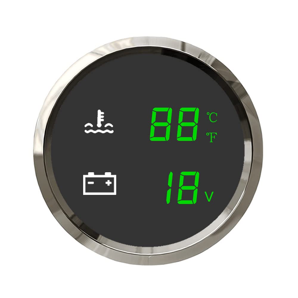 ELING 52mm 2 in 1 Dual Gauge Water Temp. Water Level Gauge Meter 9-32V for Car Motorcycle Boat (WT Black+Black)